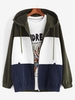 Hooded Drawstring Contrast Corduroy Zip Jacket 2xl Deep green