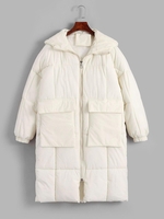 Hooded Drop Shoulder Longline Quilted Coat L White