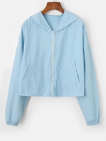 Hooded Drop Shoulder Zip Pocket Jacket L Light blue
