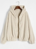Hooded Fluffy Faux Shearling Jacket L Light coffee
