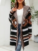 Hooded Fringed Ethnic Aztec Pattern Longline Cardigan L Black
