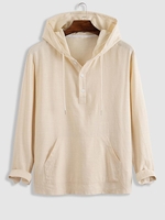 Hooded Half Button Kangaroo Pocket Flax Top Xl Champagne