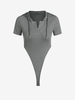 Hooded High Leg Button Placket Bodysuit M Gray
