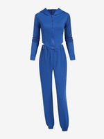 Hooded High Waisted Jogger Sweatpants Set L Blue