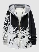 Hooded Leaf Print Shirt Xxl Multi a