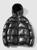 Hooded Metallic Pocket Quilted Puffer Coat 2xl Black