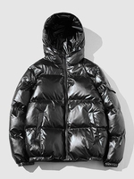 Hooded Metallic Pocket Quilted Puffer Coat 2xl Black