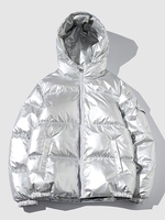 Hooded Metallic Pocket Quilted Puffer Coat 2xl Silver