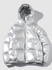 Hooded Metallic Pocket Quilted Puffer Coat L Silver