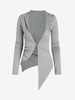 Hooded One Button Front Ruched Asymmetric T Shirt L Gray