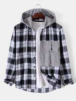 Hooded Plaid Corduroy Insert Pocket Shirt Xl Multi a