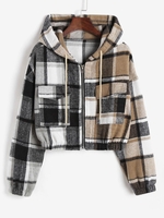 Hooded Plaid Cropped Jacket S Multi a