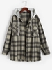 Hooded Plaid Pocked Frayed Flannel Shacket L Coffee