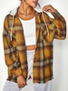 Hooded Plaid Pocked Frayed Flannel Shacket M Yellow
