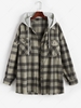 Hooded Plaid Pocked Frayed Flannel Shacket Xl Coffee