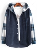 Hooded Plaid Print Button Up Corduroy Jacket Xl Deep blue