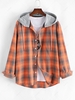 Hooded Plaid Print Button Up Shirt 2xl Dark orange