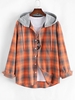 Hooded Plaid Print Button Up Shirt M Dark orange