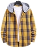 Hooded Plaid Print Curved Hem Drawstring Shirt 2xl Bright yellow