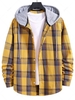 Hooded Plaid Print Curved Hem Drawstring Shirt Xl Bright yellow