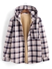 Hooded Plaid Print Fleece Pocket Jacket Xl Deep blue