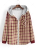 Hooded Plaid Print Pocket Flannel Fleece Jacket 2xl Red