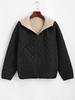 Hooded Pockets Fleece Lined Quilted Coat S Black