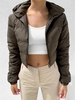 Hooded Quilted Crop Puffer Jacket L Deep coffee