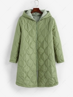 Hooded Quilted Double Way Zip Longline Coat Light green