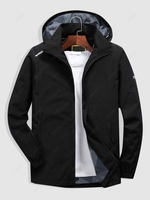 Hooded Reflective Design Zip Up Windbreaker Jacket M Black