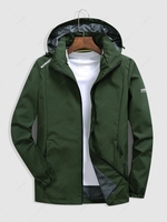 Hooded Reflective Design Zip Up Windbreaker Jacket M Deep green
