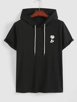 Hooded Rose Printed Streetwear T-shirt Xxl Black