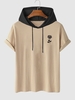 Hooded Rose Printed Streetwear T-shirt Xxl Light coffee