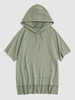 Hooded Side Slit High Low T-shirt Xl Light green