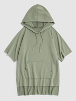 Hooded Side Slit High Low T-shirt Xl Light green