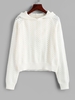 Hooded Solid Pointelle Knit Sweater L White