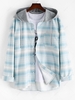 Hooded Striped Print Pocket Shirt M Light blue