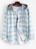 Hooded Striped Print Pocket Shirt Xl Light blue