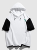 Hooded Textured Colorblock Loose Short Sleeve T Shirt M White