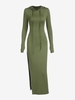 Hooded Thumb Hole Zipper Slit Dress L Deep green