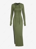 Hooded Thumb Hole Zipper Slit Dress S Deep green