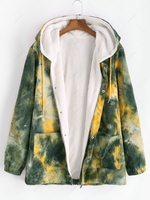 Hooded Tie Dye Corduroy Fleece Zip Up Jacket Xl Deep green