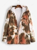 Hooded Tie Dye Pattern Fleece Corduroy Jacket Xl Light orange
