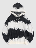 Hooded Tie Dye Pattern Y2K Aesthetic Knit Sweater Xxl Black