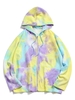Hooded Tie Dye Pattern Zip Up Corduroy Jacket 2xl Yellow
