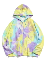Hooded Tie Dye Pattern Zip Up Corduroy Jacket Xl Yellow