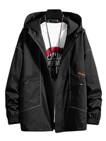 Hooded Toggle Drawstring Zip Up Graphic Binding Trim Jacket 3xl Black