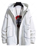 Hooded Toggle Drawstring Zip Up Graphic Binding Trim Jacket Xl White