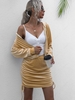Hooded Velvet Side Cinched Ruched Two Piece Dress Xl Light coffee