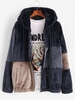 Hooded Zip Up Contrast Fluffy Jacket S Deep blue